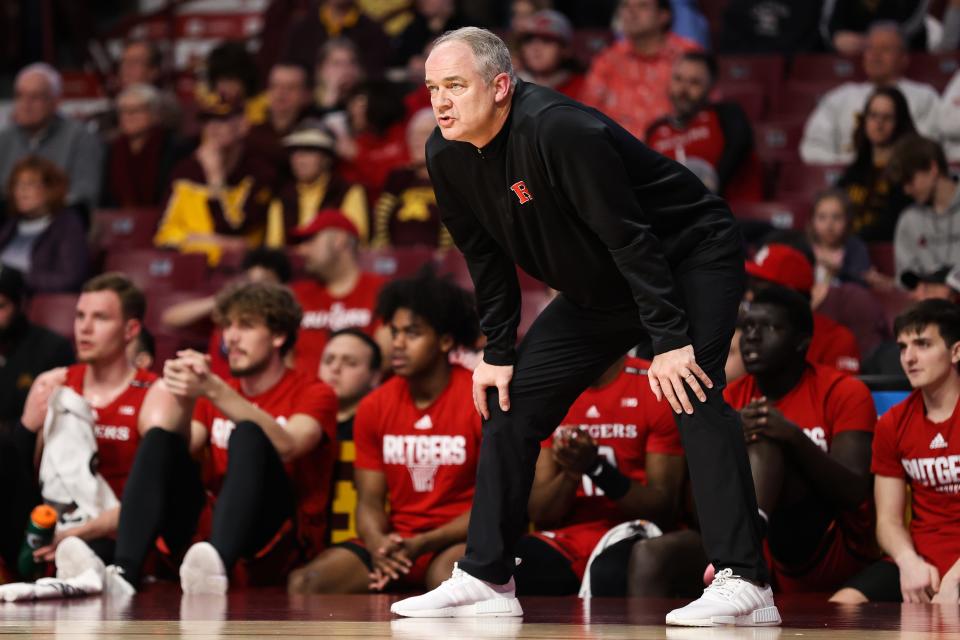 Rutgers coach Steve Pikiell looks on during a game against Minnesota. Mar. 2, 2023