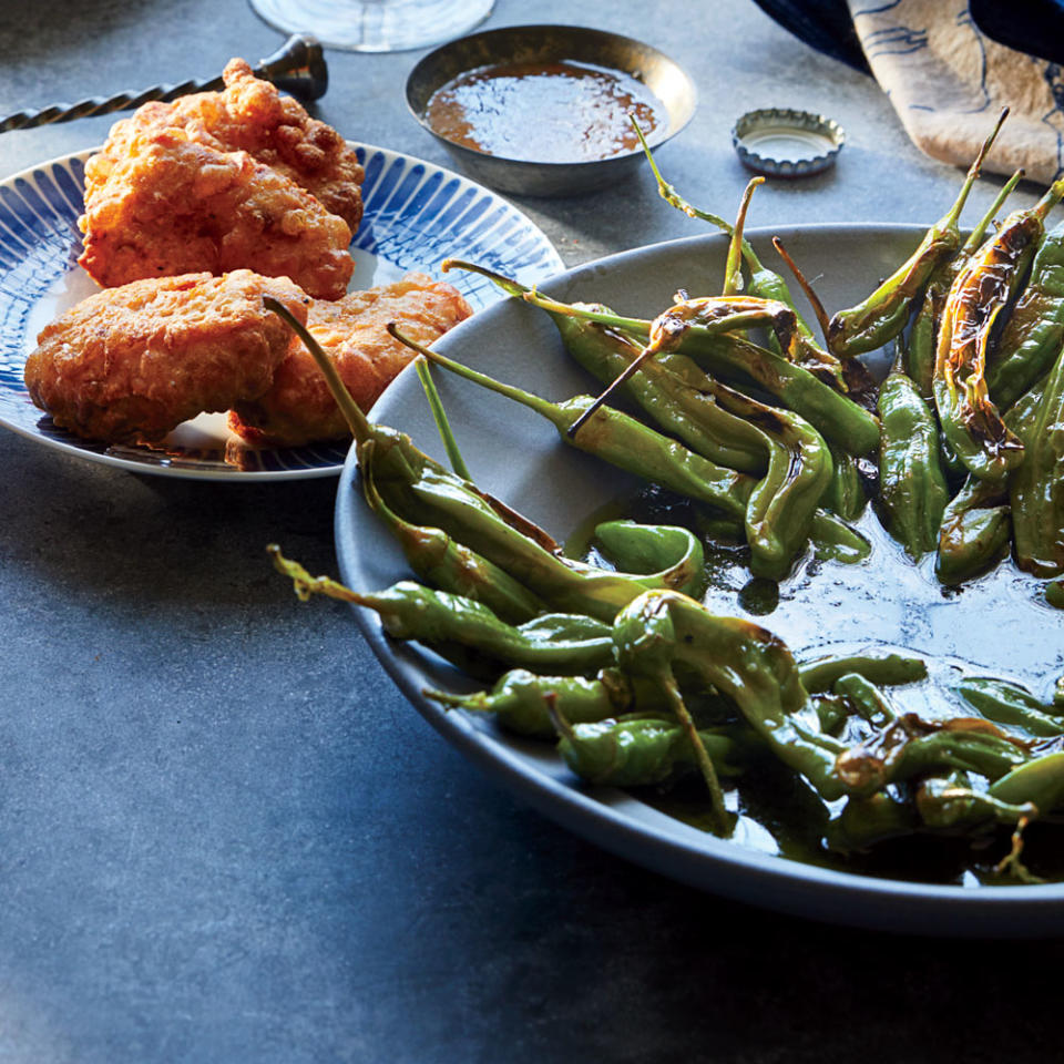 Charred Shishito Peppers with Garlic-Herb Oil