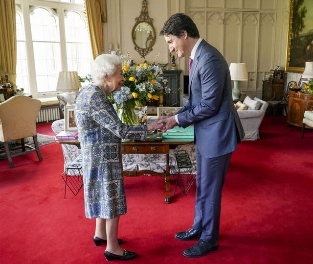 The Queen receiving Canadian prime minister Justin Trudeau during an audience at Windsor Castle in 2022