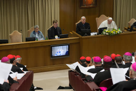 Pope Francis attends the four-day meeting on the global sexual abuse crisis, at the Vatican February 22, 2019. Vatican Media/­Handout via REUTERS