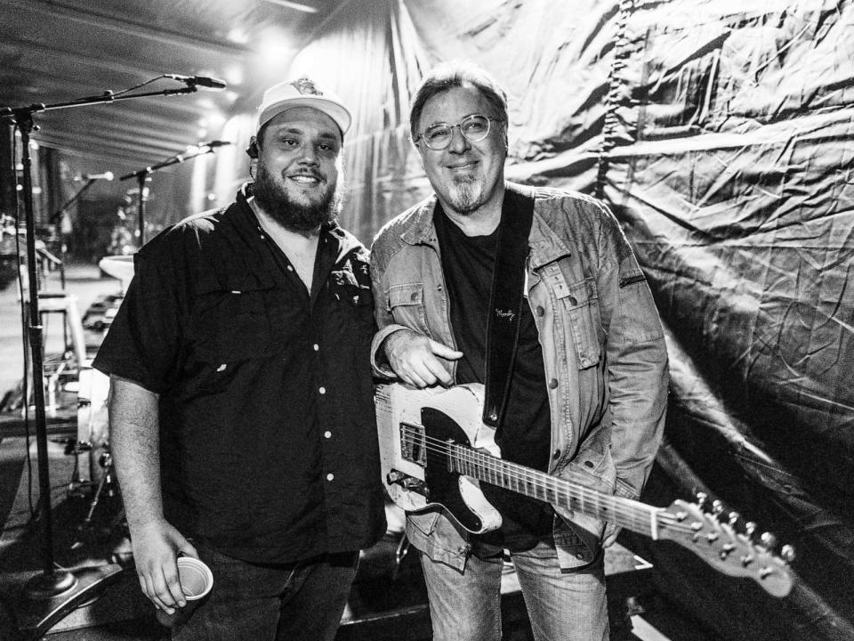 PHOTO: Luke Combs and Vince Gill are seen backstage during the 50th CMA Fest at Nissan Stadium on June 8, 2023, in Nashville, Tenn. (John Shearer/Getty Images for CMA)