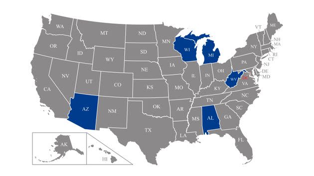 The five states with pre-Roe laws and no trigger ban law. (Photo: via Getty Images)