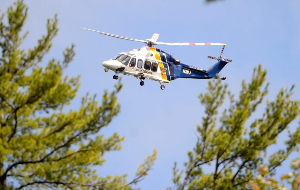 Local, state and federal police agencies scour Price Township from the ground and from the air as they search for fugitive Eric Frein on Monday, September 22, 2014.