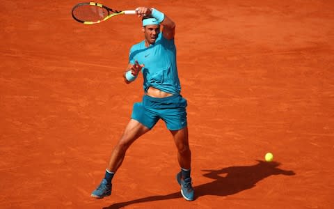 Rafael Nadal of Spain plays a forehand during his mens singles semi-final match against Juan Martin Del Potro of Argentina during day thirteen of the 2018 French Open at Roland Garros on June 8, 2018 in Paris, France - Credit: Getty Images