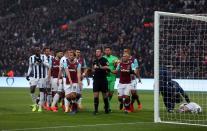 <p>West Ham were furious this goal was ruled out</p>