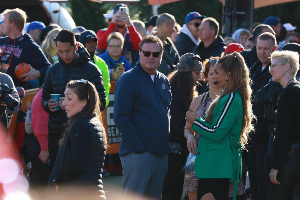 Kansas men's basketball coach Bill Self shows up during ESPN's "College GameDay" show on the hill earlier this fall in Lawrence.