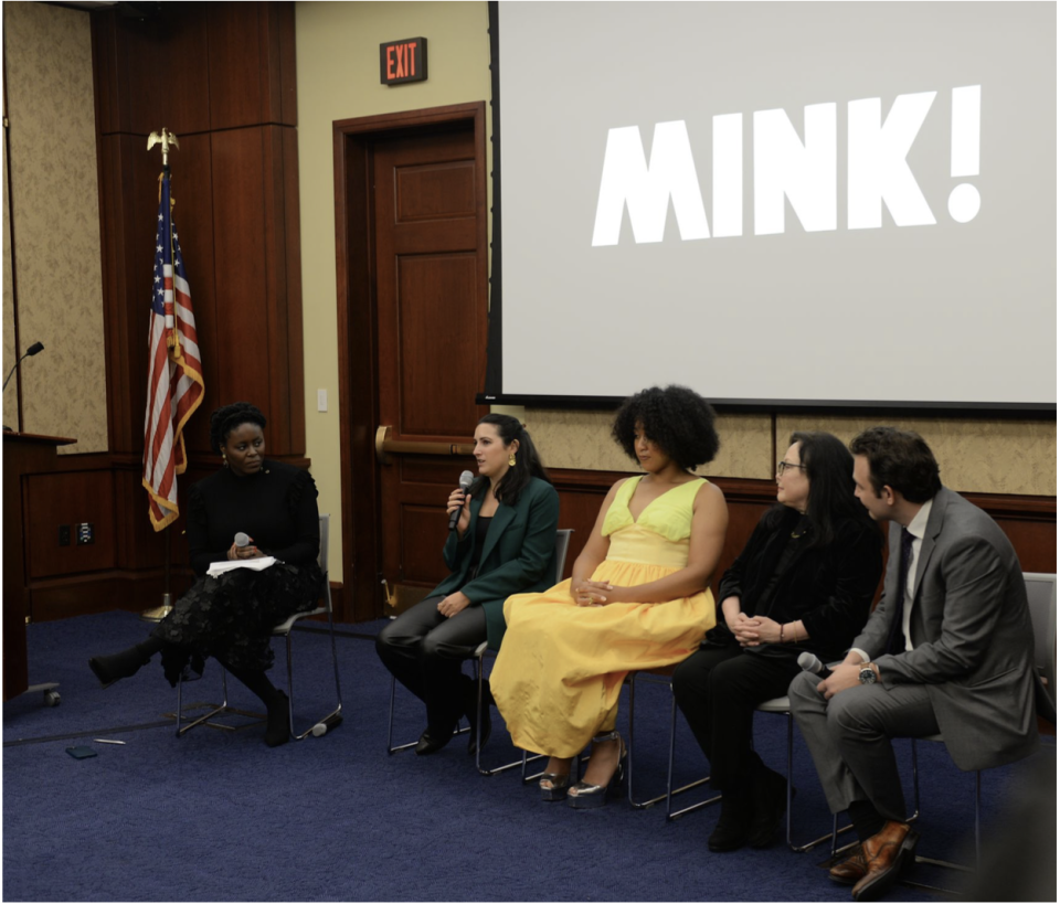 Nana Adwoa Frimpong (left), MINK! Producer Rachel Greenwald, Executive Producer Naomi Osaka, daughter Wendy Mink, and Director Ben Proudfoot on Capitol Hill for a Screening of MINK!