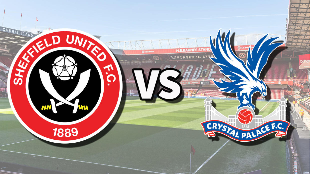  The Sheffield United and Crystal Palace club badges on top of a photo of Bramall Lane stadium in Sheffield, England 