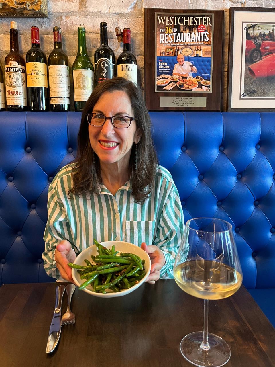 Lohud food and dining reporter Jeanne Muchnick and the truffle green beans at Maria in New Rochelle.