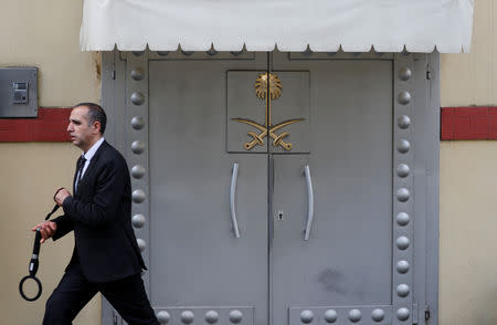 A member of security staff is seen at the entrance of Saudi Arabia's consulate in Istanbul, Turkey October 10, 2018. REUTERS/Murad Sezer