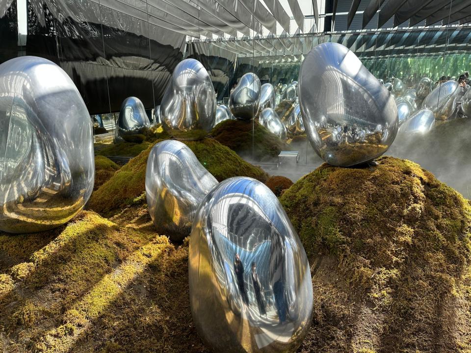 silver eggs in a moss garden