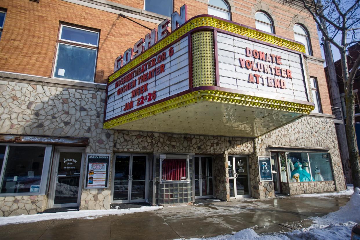 The exterior of the Goshen Theater shown from 2019 in Goshen.