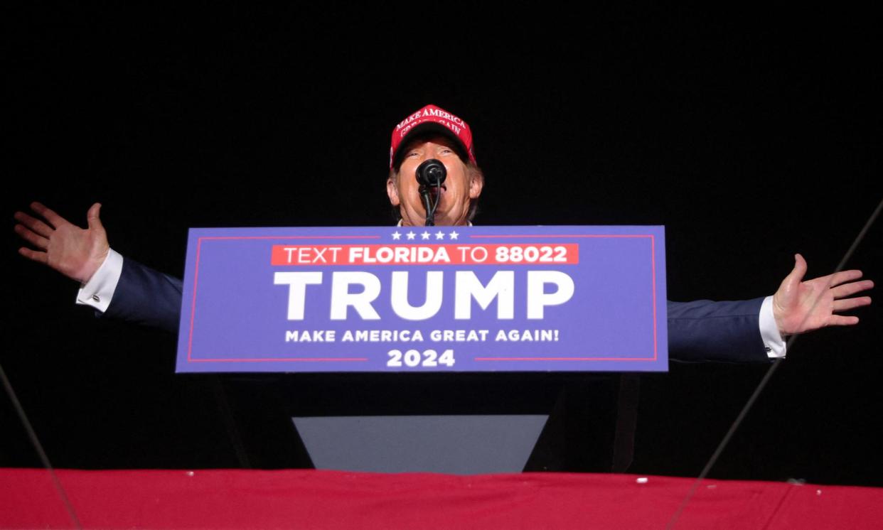 <span>Donald Trump speaks during a campaign rally at his golf resort in Doral, Florida, on Tuesday.</span><span>Photograph: Brian Snyder/Reuters</span>