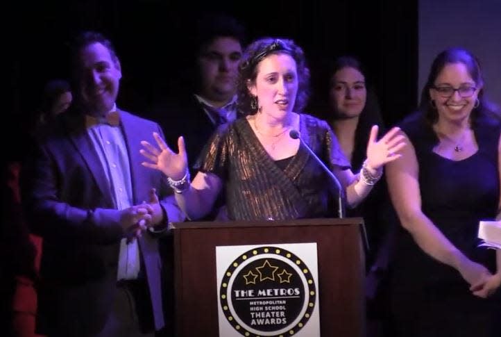 Director Cyndi Feinman accepts the 2023 Metro Award for outstanding overall production of a musical, for Rye Neck's "Anastasia," at Tarrytown Music Hall on June 12, 2023. The Metro nominations will be announced in a live webcast on lohud.com at 7 p.m., May 14. The awards will be bestowed at Purchase PAC on June 10.