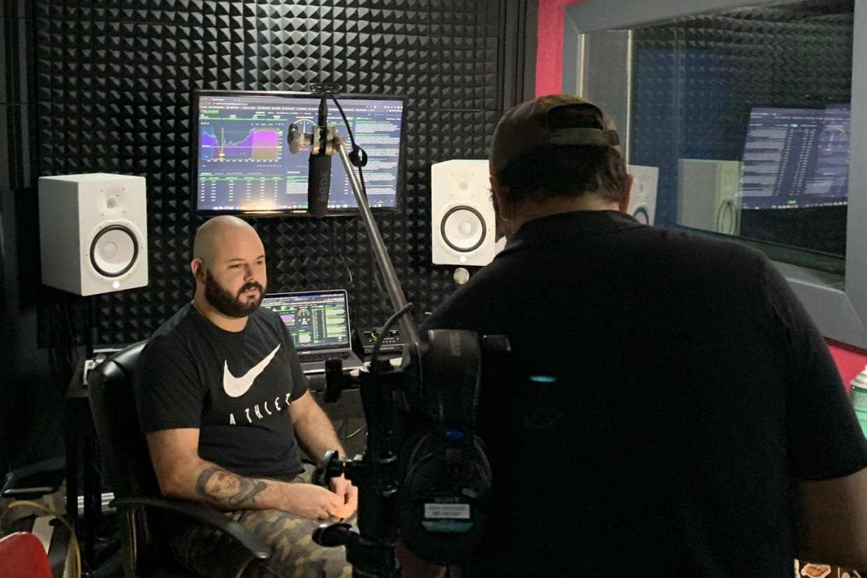 Image: Marketing and music entrepreneur Mike Ziemer, 35, from Dallas records an instructional stock trading video in his production studio. (Anna Marie Taylor Cavitt)
