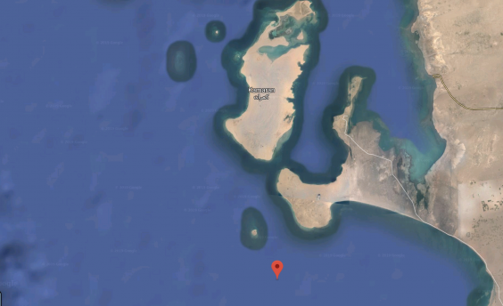 The red point marks the location of the Safer tanker moored off the western coast of Yemen (Google maps screen shot)