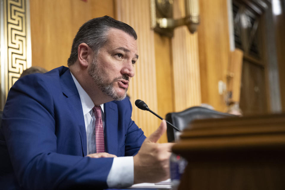 Senate Foreign Relations Committee member Sen. Ted Cruz, R-Texas, questions witness James Jeffrey special representative for Syria Engagement and special envoy to the Global Coalition to Defeat Islamic State during a committee hearing on assessing the impact of Turkey's offensive in northeast Syria, on Capitol Hill in Washington, Tuesday, Oct. 22, 2019. (AP Photo/Manuel Balce Ceneta)