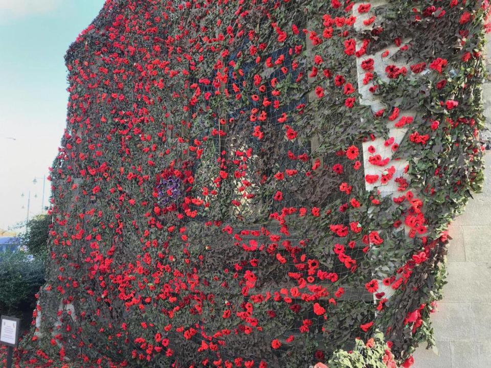 The knitted and crocheted poppies were donated by crafters across the world (Sam Russell/PA)