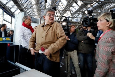 Jean-Luc Melenchon, leader of France Insoumise arrives for his trial at the courthouse in Bobigny