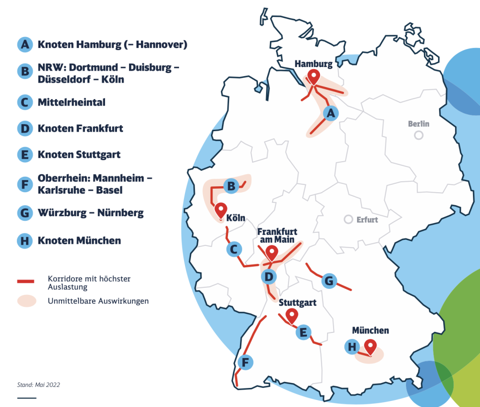 Kapazitätsengpässe im Netz der Deutschen Bahn. 