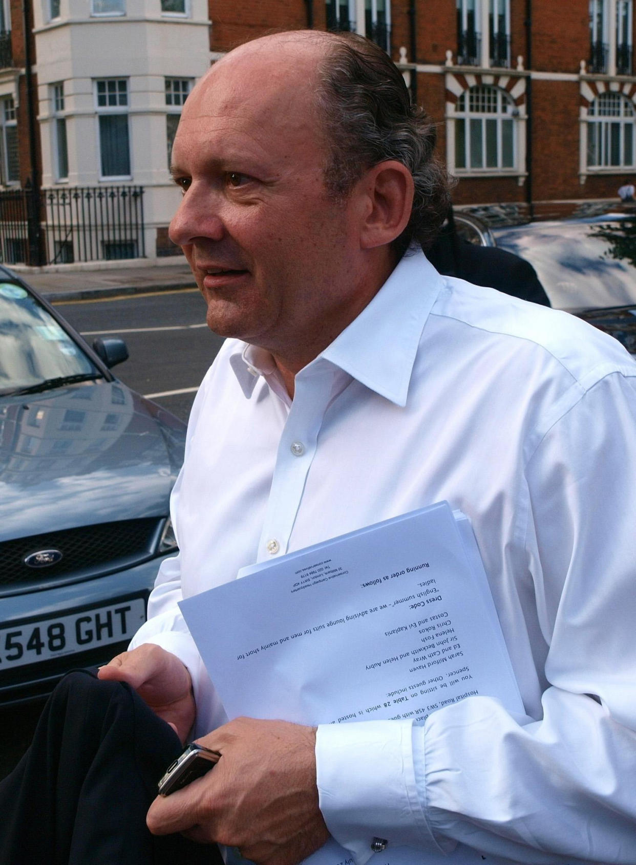 Conservative party fundraiser Michael Spencer arrives at the Tory summer party at The Royal Chelsea Hospital, London.