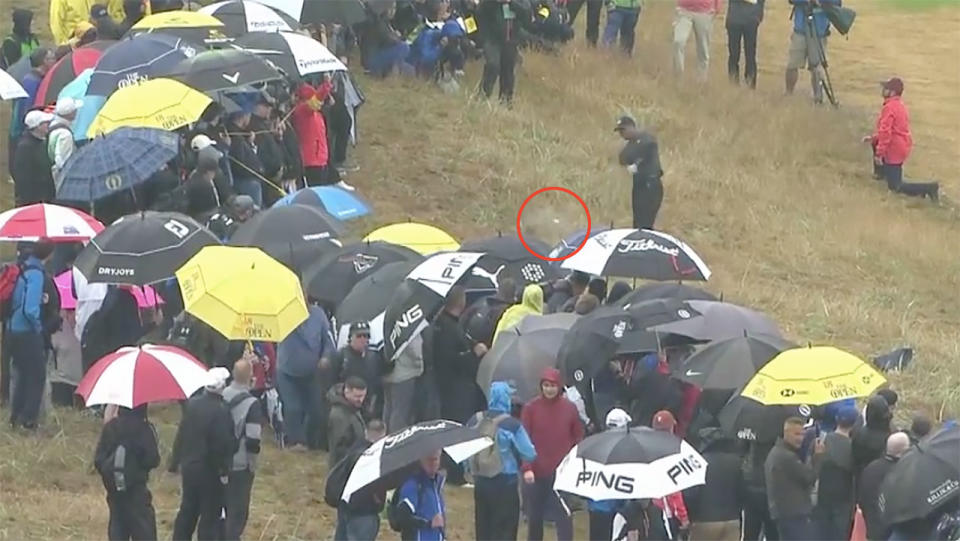 Tiger Woods almost cleaned up a fan or two with this shot. Pic: British Open