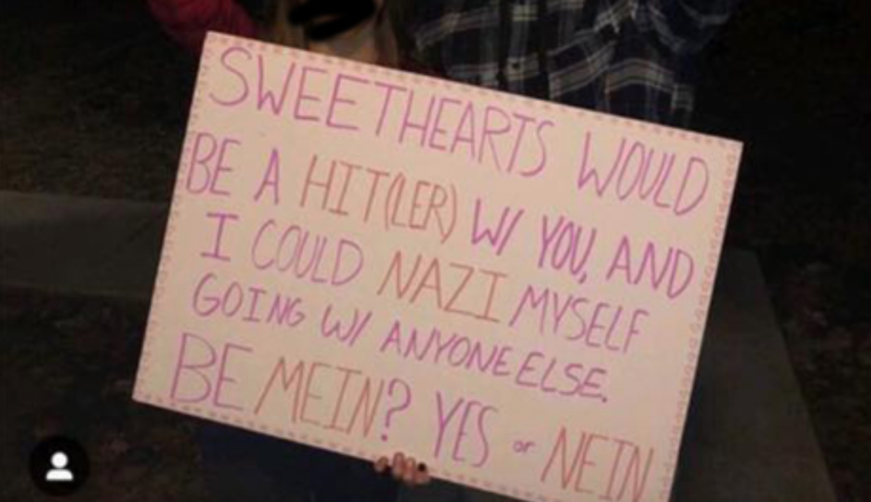 Two high school seniors are under fire for sharing a photo of a Hitler-themed dance proposal. (Photo: Instagram)