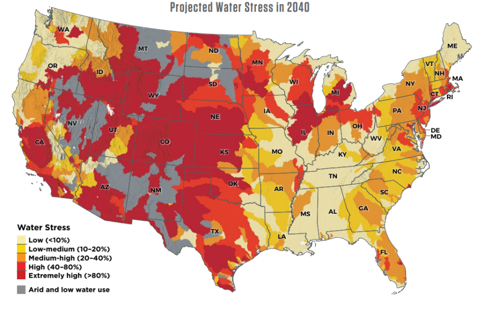 Map of projected water stress in 2040