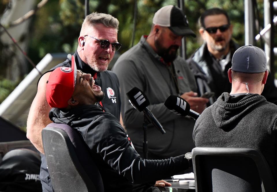 Guest picker Steve Smith Sr. laughs during the Pat McAfee Show at the University of Utah on Friday, Oct. 27, 2023. | Scott G Winterton, Deseret News