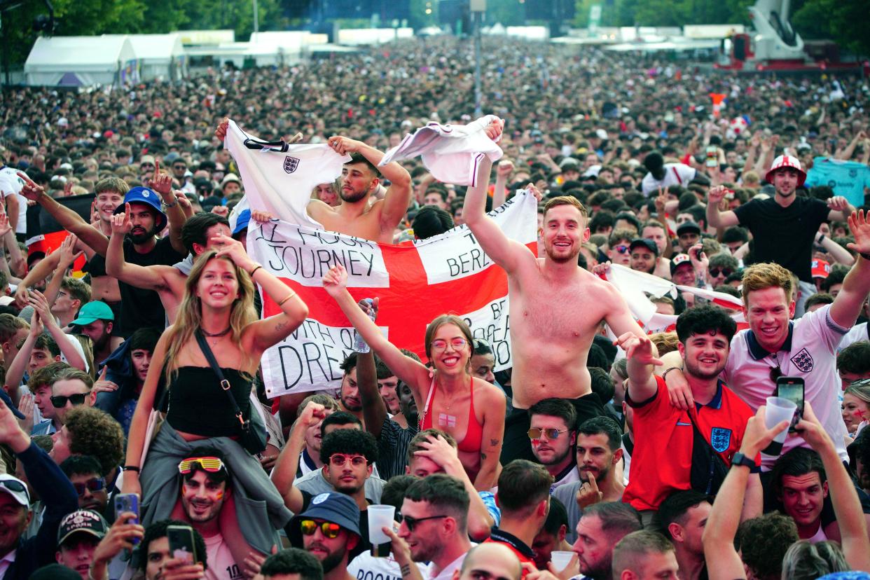 Supporters in a fan zone at the Brandenburg Gate (PA Wire)