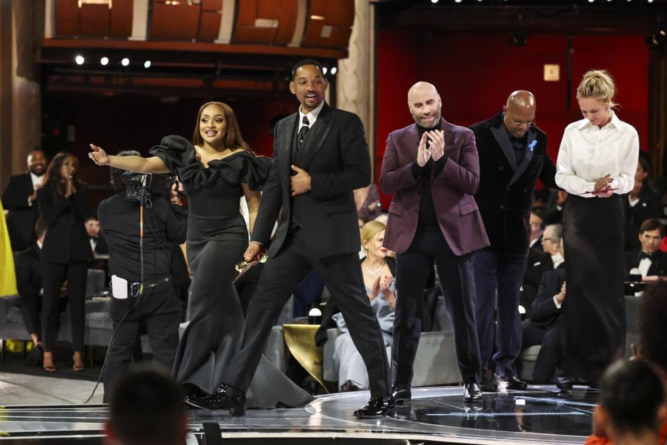 Will Smith holds his Oscar for best actor for "King Richard" during the 94th Academy Awards.