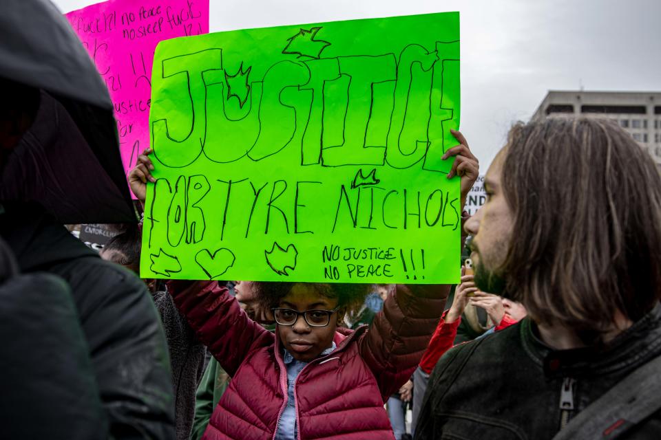 Protestors in Memphis on Jan. 28, 2023 following the release of video showing the deadly encounter between Tyre Nichols and police.