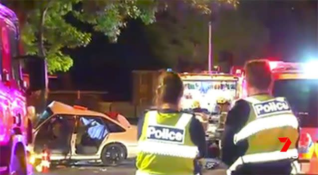 The horror crash in Sunshine West has claimed one teenage life, with four others fighting for life. Picture: 7 News