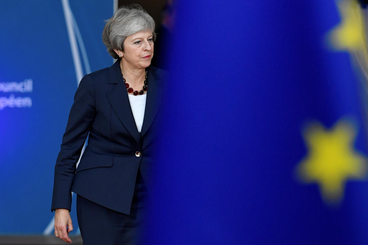 Theresa May arrives at the European Council in Brussels (Reuters)