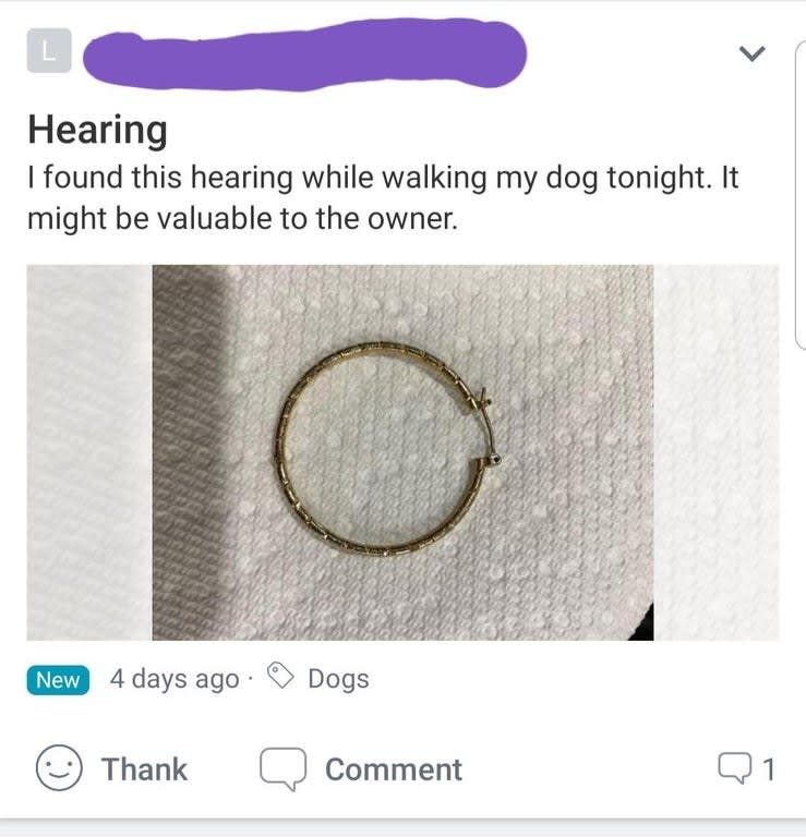 Marketplace ad reading, "Hearing" instead of "earring"
