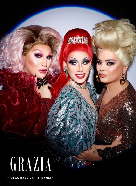 RuPaul’s Drag Race UK finalists (left to right) The Vivienne, Divina De Campo and Baga Chipz MBE (Drag Race UK x Rankin for Grazia/Grazia/PA Wire)