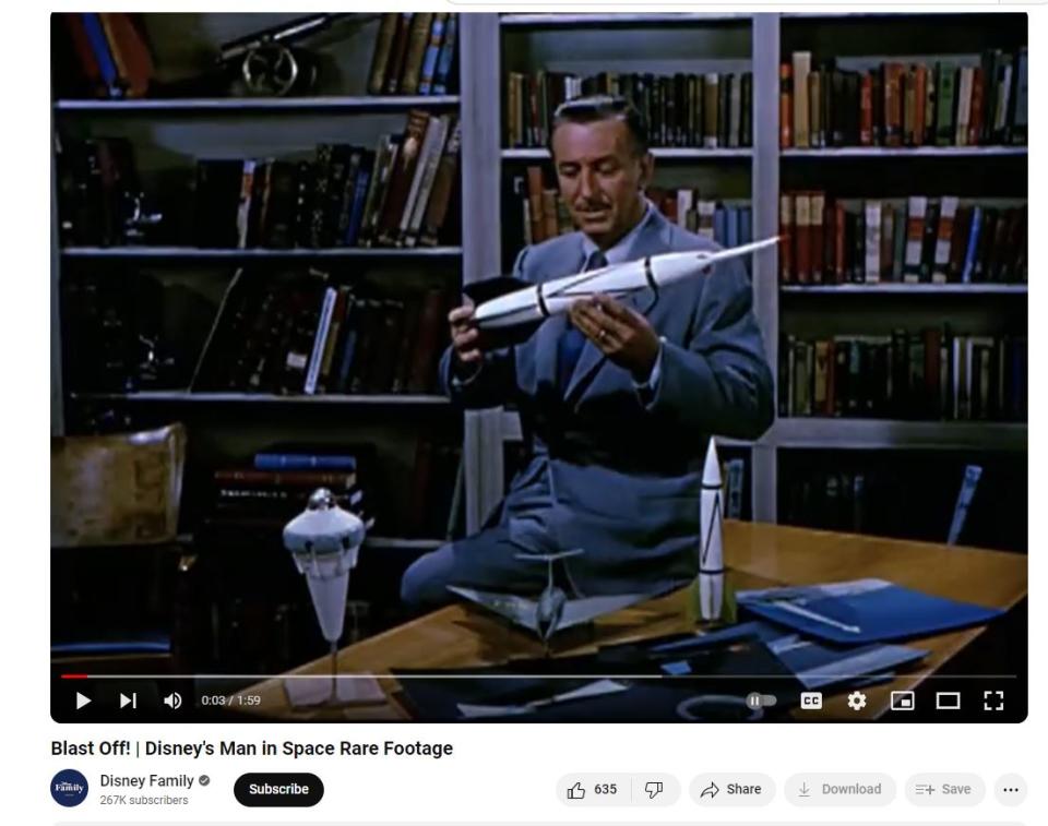 <span>Screenshot from a YouTube video showing Walt Disney in a 1950s program about space travel</span>