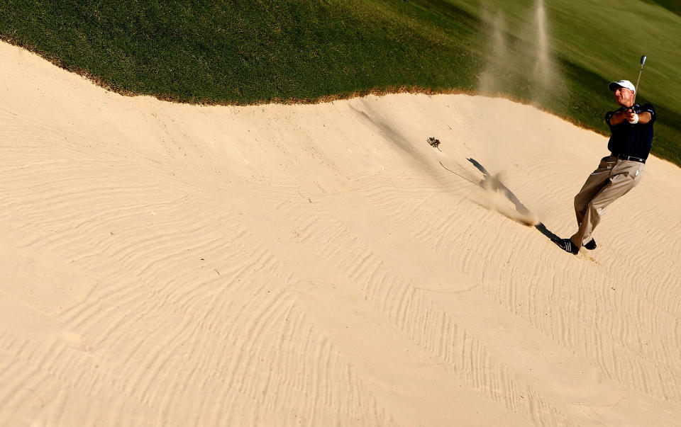 ATLANTA, GA - SEPTEMBER 22: Jim Furyk plays his bunker shot on the third hole during the third round of the TOUR Championship by Coca-Cola at East Lake Golf Club on September 22, 2012 in Atlanta, Georgia. (Photo by Scott Halleran/Getty Images)