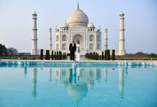 US President Donald Trump and First Lady Melania Trump pose at India's Taj Mahal, a marble monument that UNESCO calls a "jewel of Muslim art"