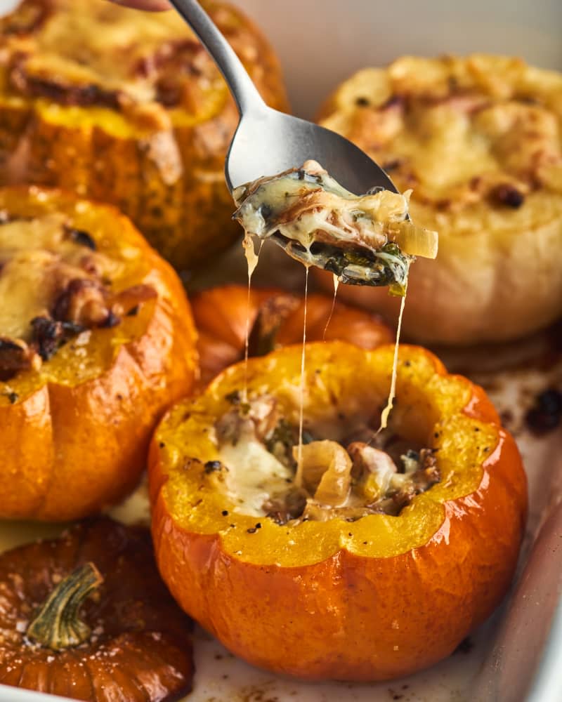 Mini Pumpkins Stuffed with Onion, Mushrooms, and Chard