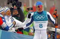 Cross-Country Skiing - Pyeongchang 2018 Winter Olympics - Men's 50km Mass Start Classic - Alpensia Cross-Country Skiing Centre - Pyeongchang, South Korea - February 24, 2018 - Gold medallist Iivo Niskanen of Finland reacts. REUTERS/Kai Pfaffenbach