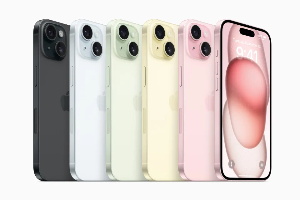 iPhone 15 in its various color options.