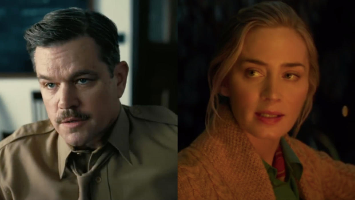  Matt Damon in Oppenheimer and Emily Blunt in Jungle Cruise side by side 