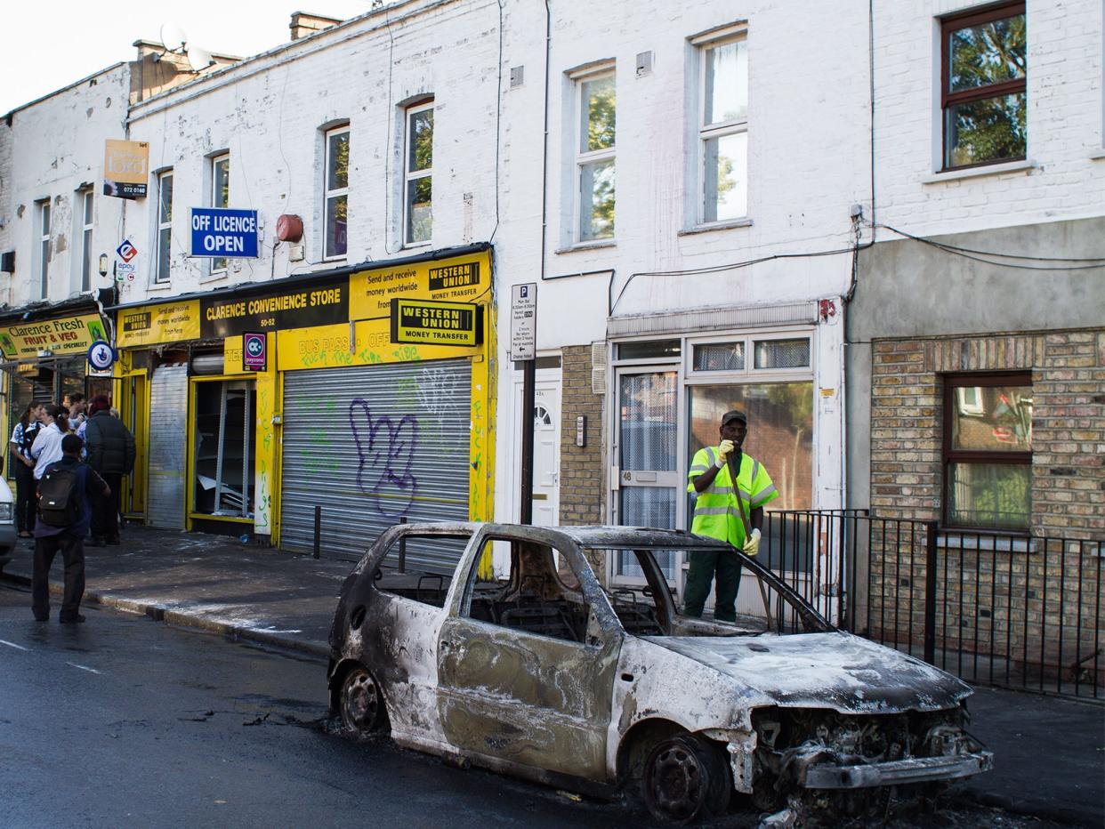 Aftermath of the London riots in Clarence Road, Hackney, in 2011: Alamy