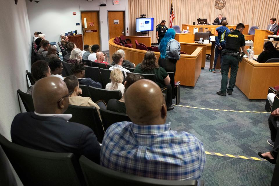 Escambia County Circuit Judge John Simon presides over felony arraignment hearings on Friday, Feb. 24, 2023. The State Attorney's Office has amassed a backlog of court cases and is taking extra measures to clear the logjam.