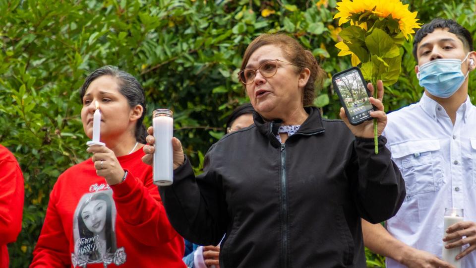 Family and friends gathered outside the house where 17-year-old Sofia Lugo was killed, hours after her accused killer, 21-year-old Saul Garcia Macias was arrested on Dec. 27, 2023.