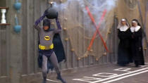 <p> When choosing what scene to showcase from <em>Batman: The Movie</em> - as much a gloriously zany parody of comic books from the era as the TV show it is spun-off from - I considered the part when the Caped Crusader (the late Adam West) uses shark repellent to fend off one gnawing on his leg as he dangles from the Bat-Copter. </p> <p> However, I could not help but go with an even nuttier and highly quotable moment, when he frantically tries to find a safe place to stow a comically large bomb at a crowded boat dock. With obstacles like a pair of nuns, a marching band, or a family of ducks at every turn, a frustrated Batman earnestly huffs, &#x201C;Some days you just can&#x2019;t get rid of a bomb,&#x201D; before finding a solution in the nick of time. </p>