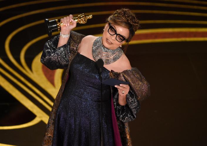 Ruth E. Carter accepts the award for best costume design for &quot;Black Panther&quot; at the Oscars on Sunday, Feb. 24, 2019, at the Dolby Theatre in Los Angeles. (Photo by Chris Pizzello/Invision/AP)