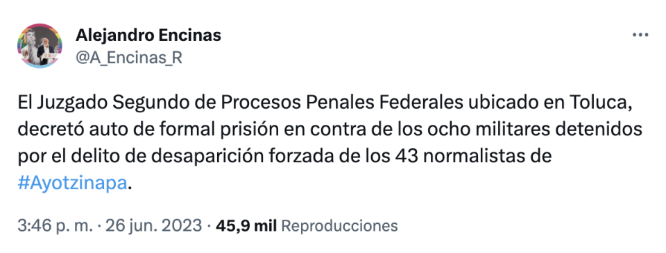 Alejandro Encinas anuncia formal prisión a militares