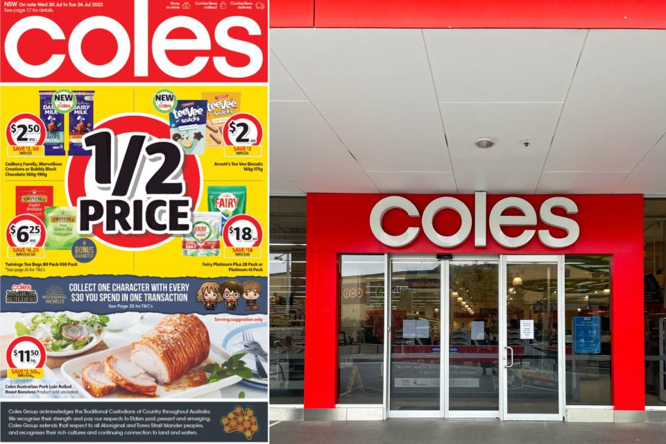 Coles catalogue; Coles supermarket entrance